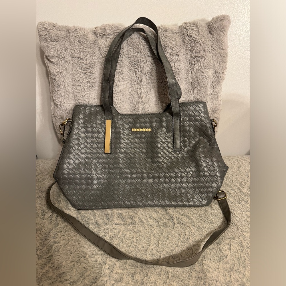 Gray Woven Tote Bag